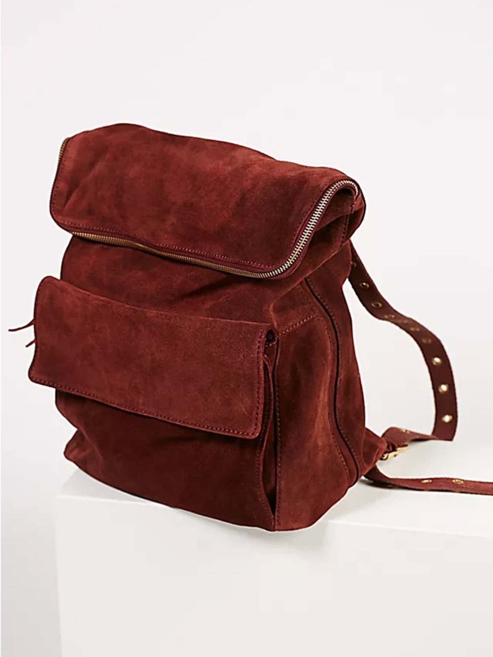 Free People Mahogany Suede Leather Backpack
